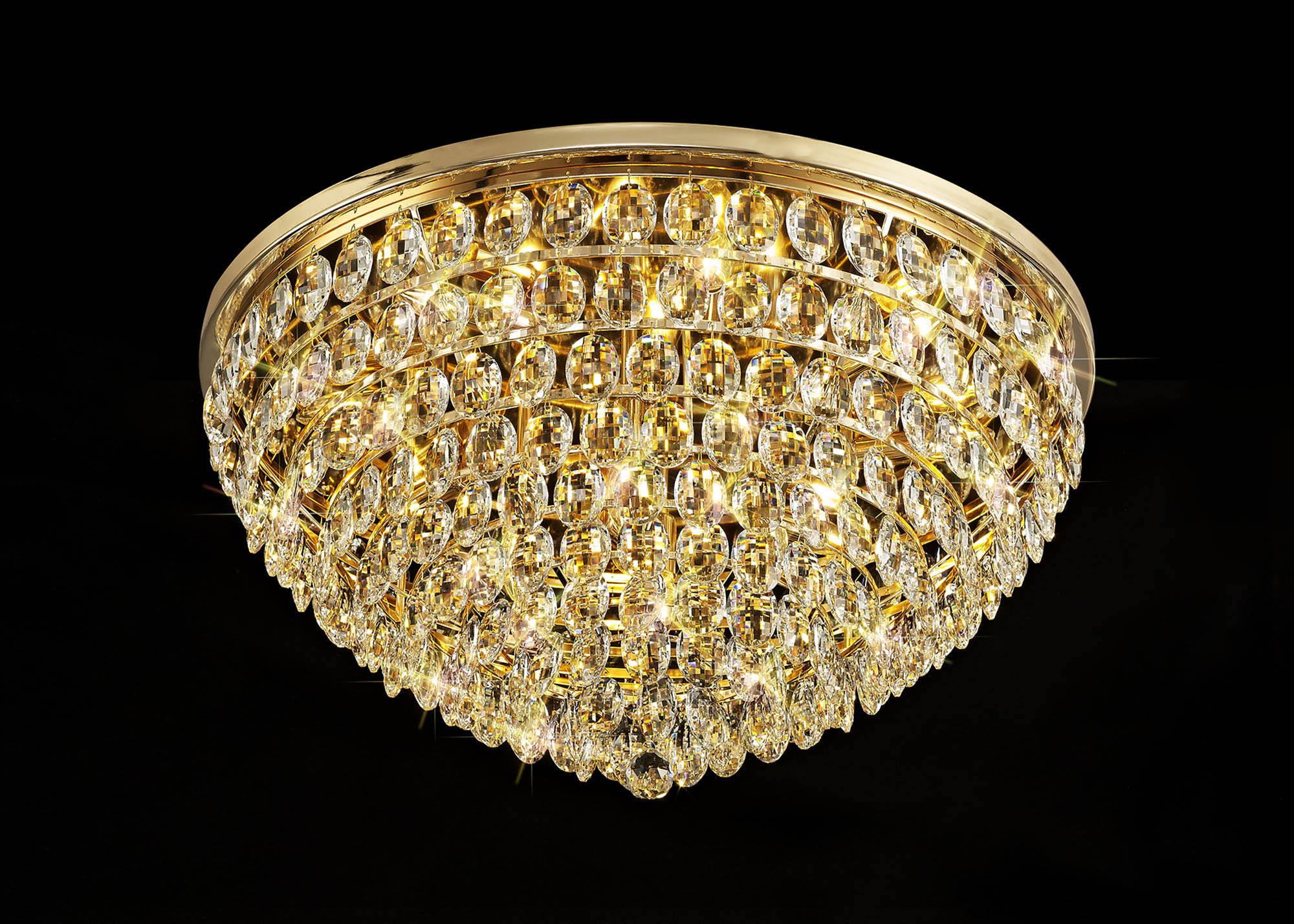 Coniston French Gold Crystal Ceiling Lights Diyas Flush Crystal Fittings